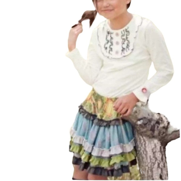 MATILDA JANE Skirt Girls Size 10 Green Multicolor Ruffle - Picture 2 of 10
